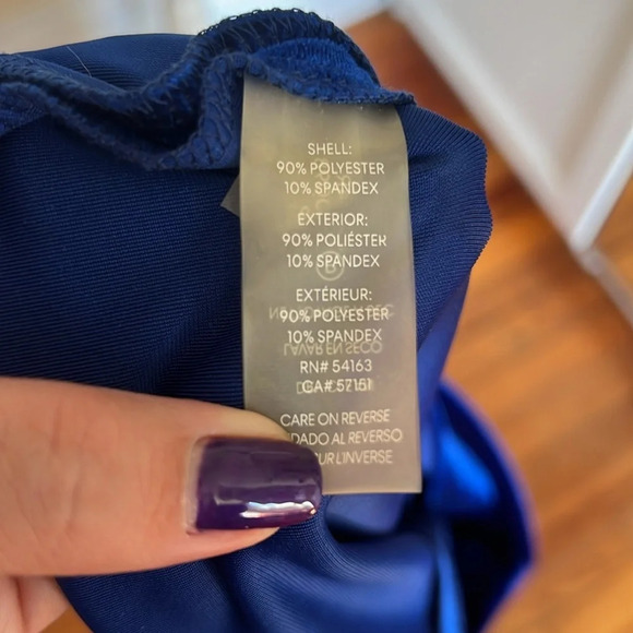 Calvin Klein Beautiful Blue Velvet Cold Shoulder Sheath Dress - Size 6 - Picture 8 of 8